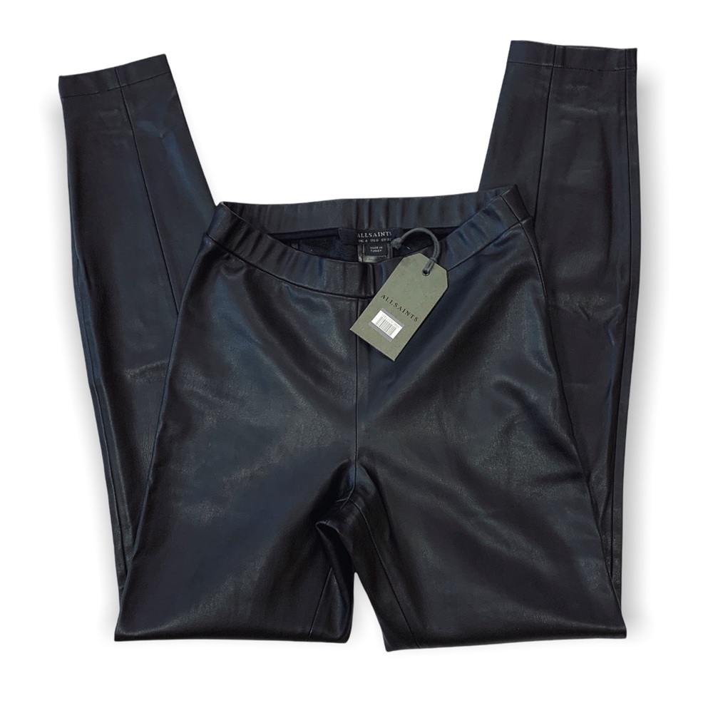 NWT All Saints Women's Isla Black Faux Leather Leggings 0 - Picture 6 of 9